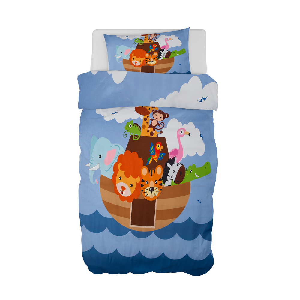 Noahs Ark juniorsengetøj med dyremotiv i 100x140 fra Home Feeling