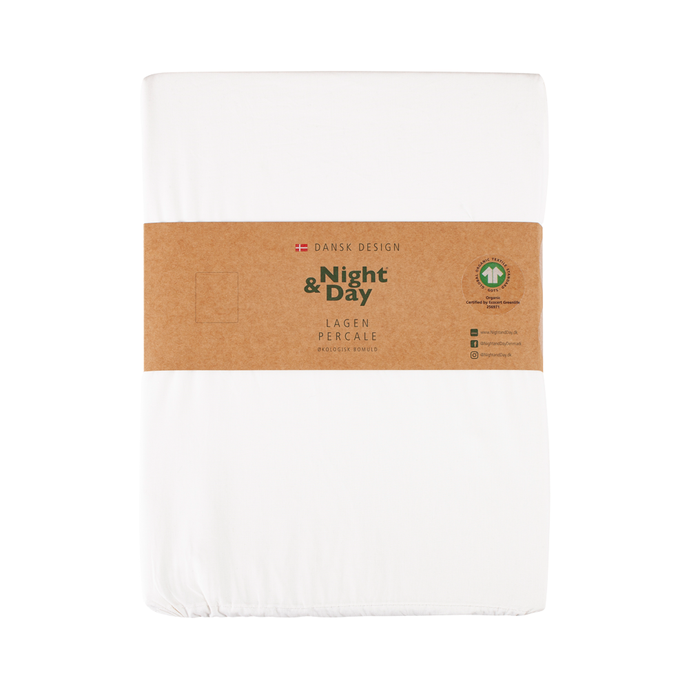 Percale økologisk glat lagen fra Night & Day i hvid, GOTS-certificeret